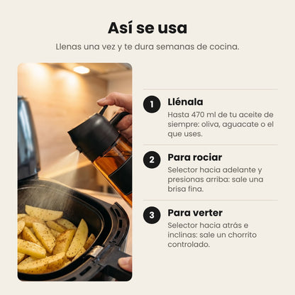 Cómo usar la aceitera: llenar, rociar o verter con el selector
