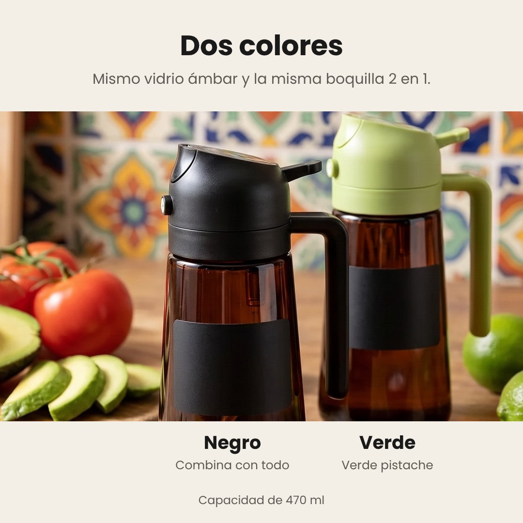 Aceitera 2 en 1 en dos colores: negro y verde, 470 ml