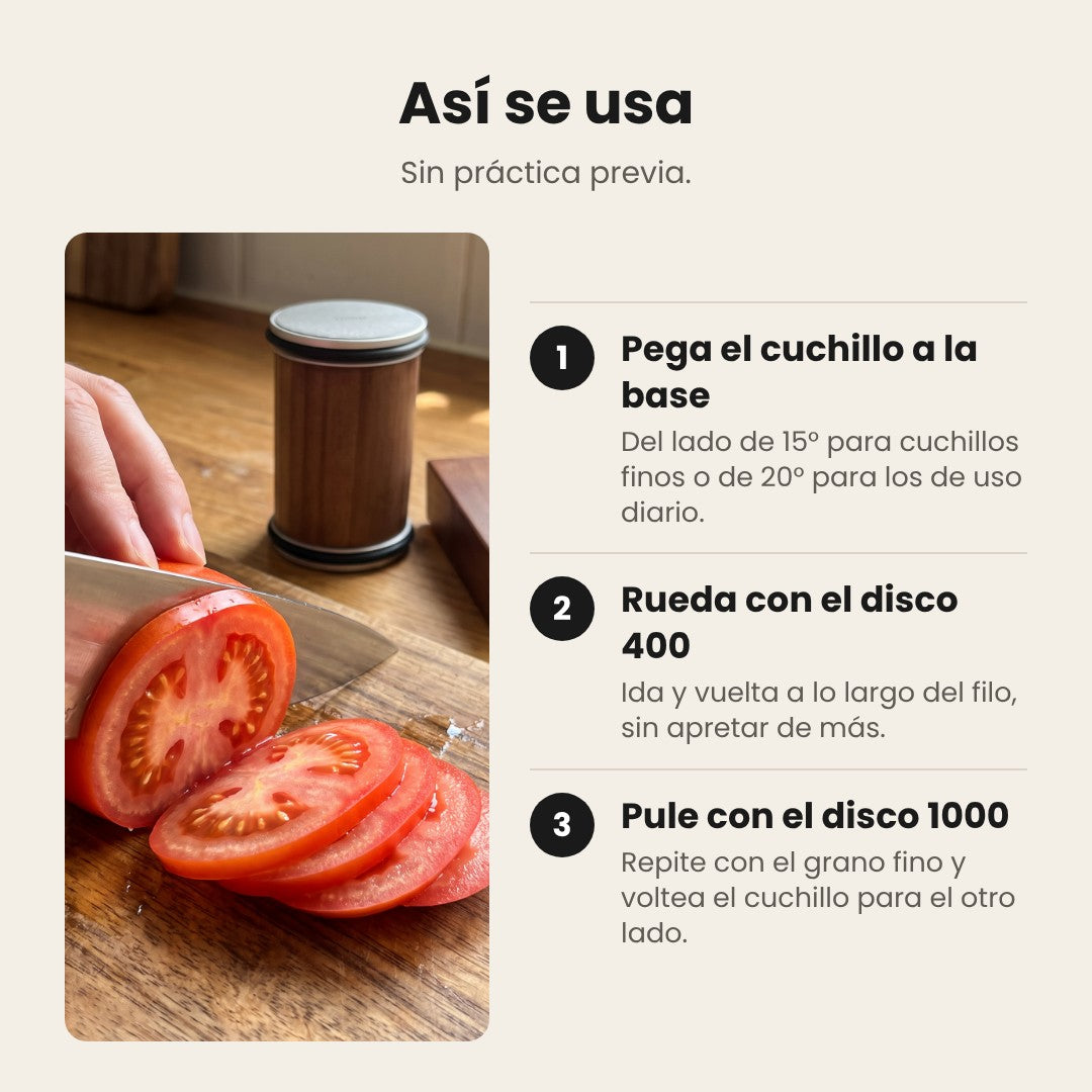 Cómo usar el afilador rodante en tres pasos