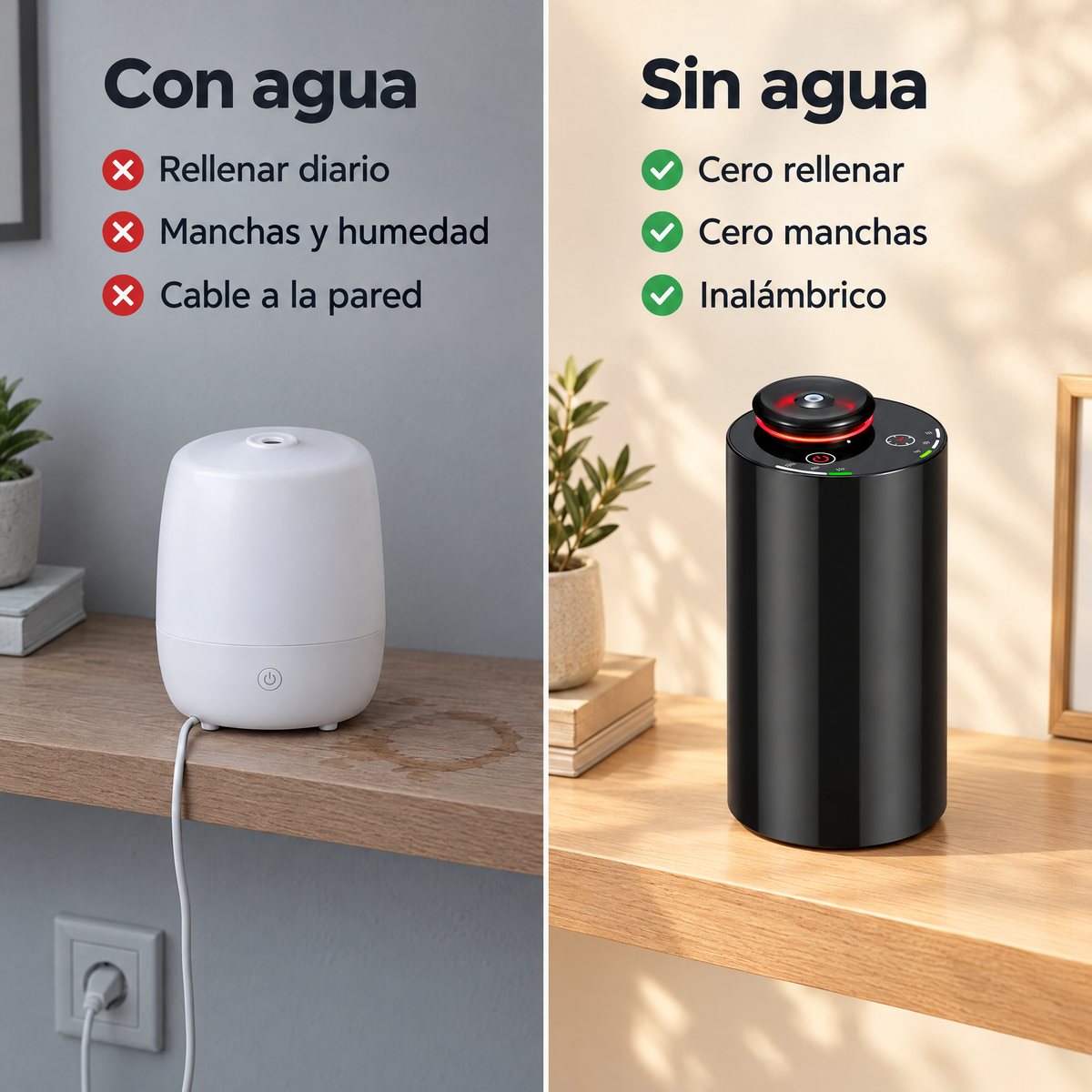 Difusor con agua contra difusor sin agua