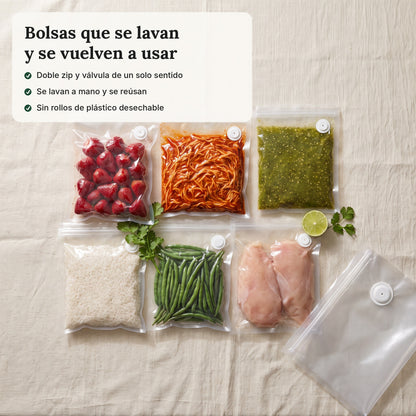 Bolsas reutilizables con doble zip y válvula de un solo sentido